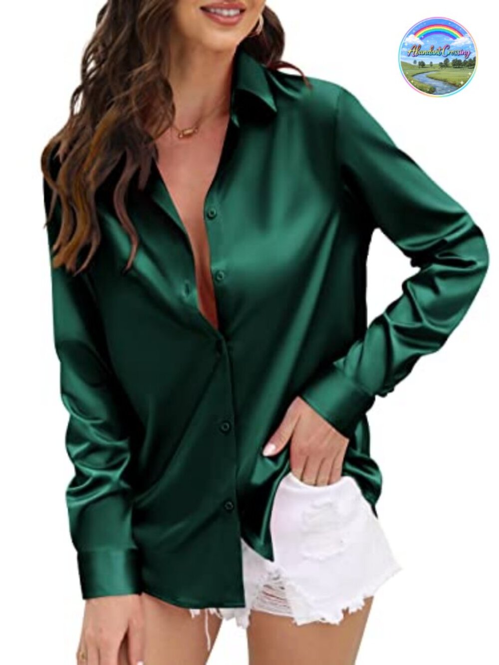Satin Silk Button Down Blouse Long Sleeve V-Neck Work Top